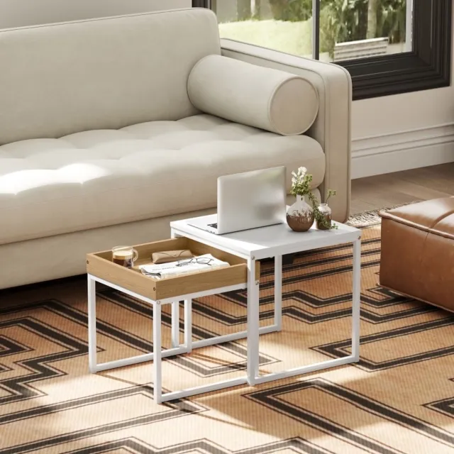 COVREO Salontafel set van 2 45 x 45 x 45 cm wit, MDF en metaal, modern