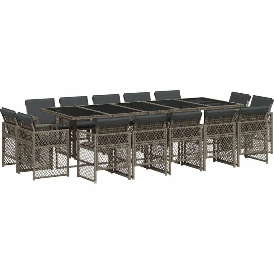 vidaXL 15-delige Tuinset met kussens poly rattan grijs, foto 3