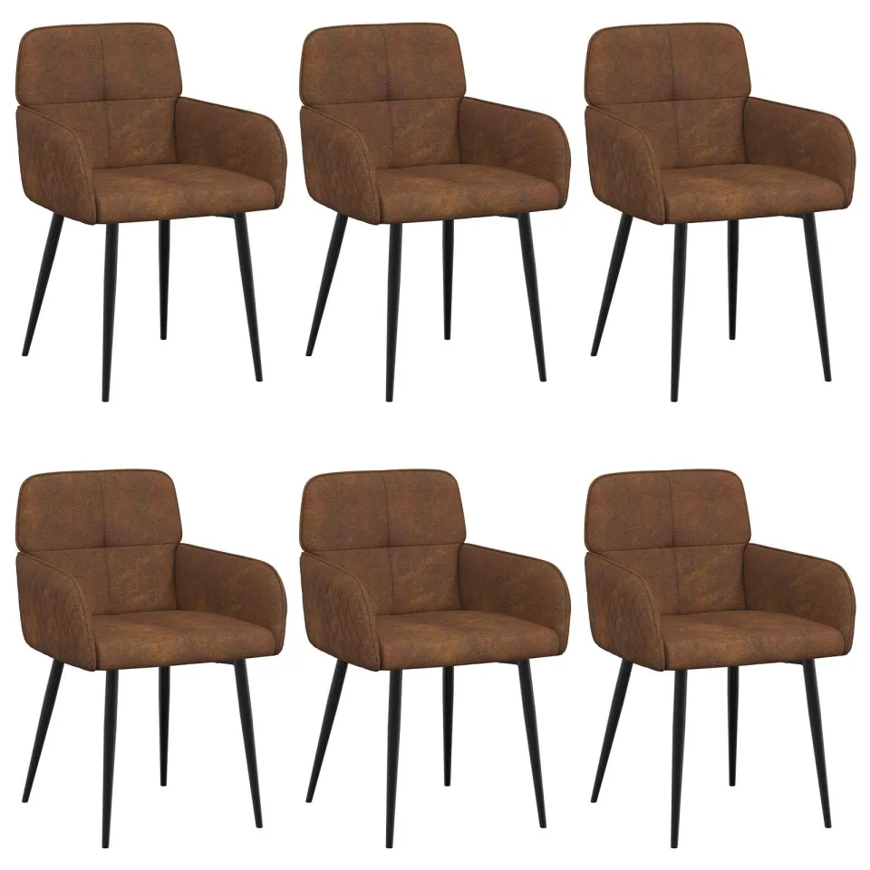 vidaXL Eettafelstoelen 6 st Nep Suede Leer Bruin 59 x 56,5 x 85 cm, foto 3