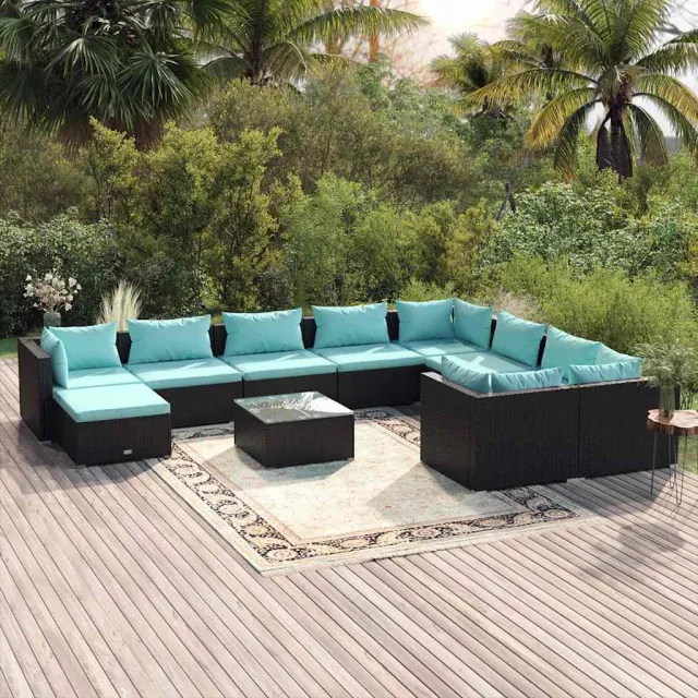 vidaXL 11-delige Loungeset met kussens poly rattan zwart, foto 2