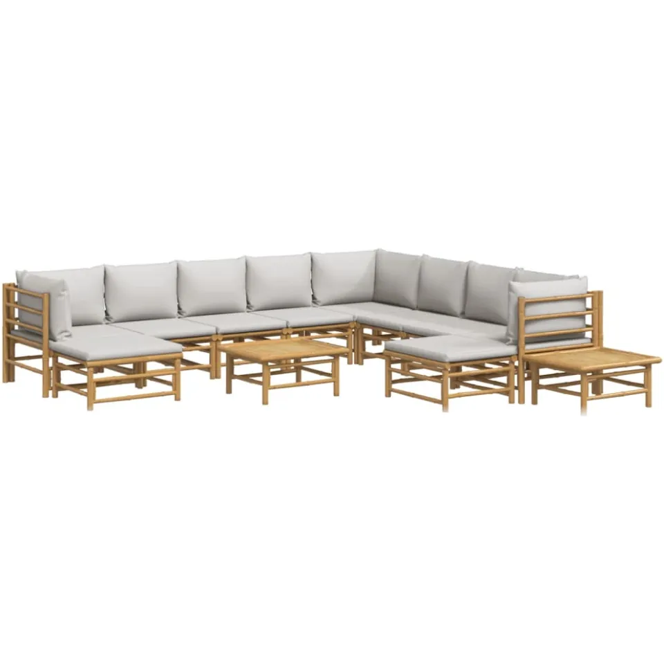 vidaXL 12-delige Loungeset met kussens bamboe lichtgrijs Bruin