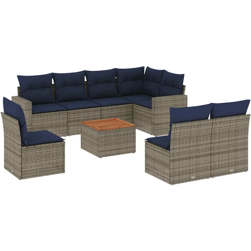 vidaXL 9-delige Loungeset met kussens poly rattan grijs, foto 3