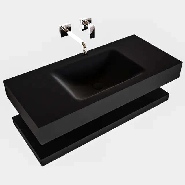 Boss & Wessing Badmeubel Ibiza 100 cm Solid Surface Planchet Spoelbak Links Mat Zwart (1 kraangat)
