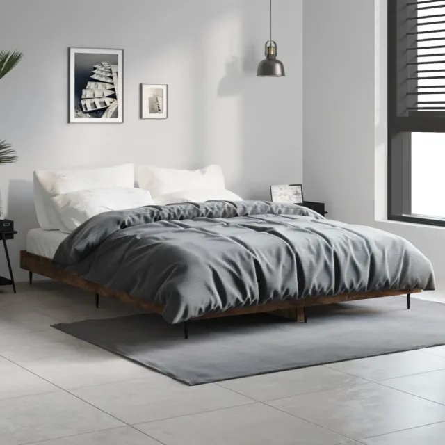 vidaXL Bedframe bewerkt hout gerookt eikenkleurig 135x190 cm Bruin