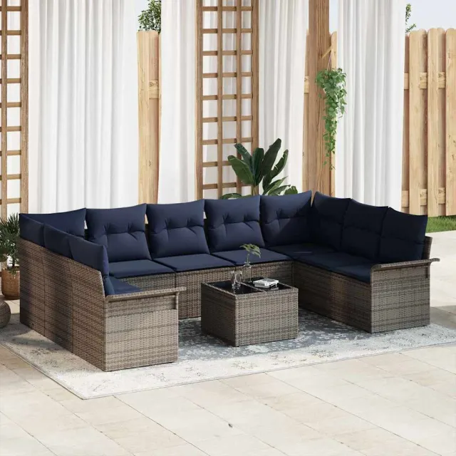 vidaXL Tuin Sofa Set 10 st Grijs poly rattan, foto 2