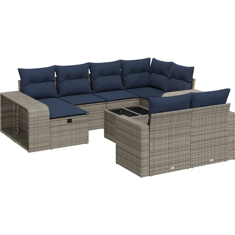 vidaXL 11-delige Loungeset met kussens poly rattan grijs, foto 3