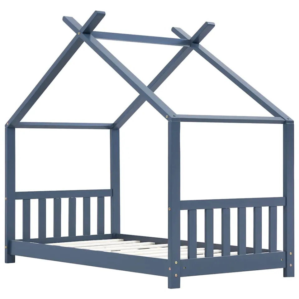 vidaXL Kinderbedframe massief grenenhout grijs 80x160 cm