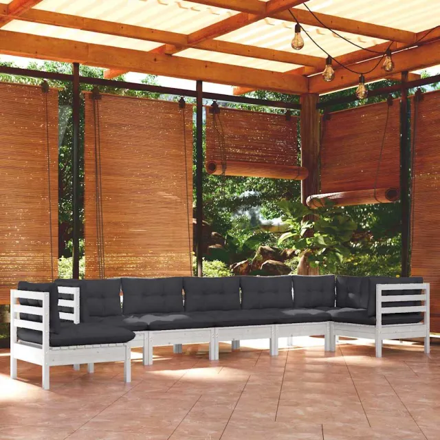vidaXL 8-delige Loungeset met kussens massief grenenhout wit, foto 2