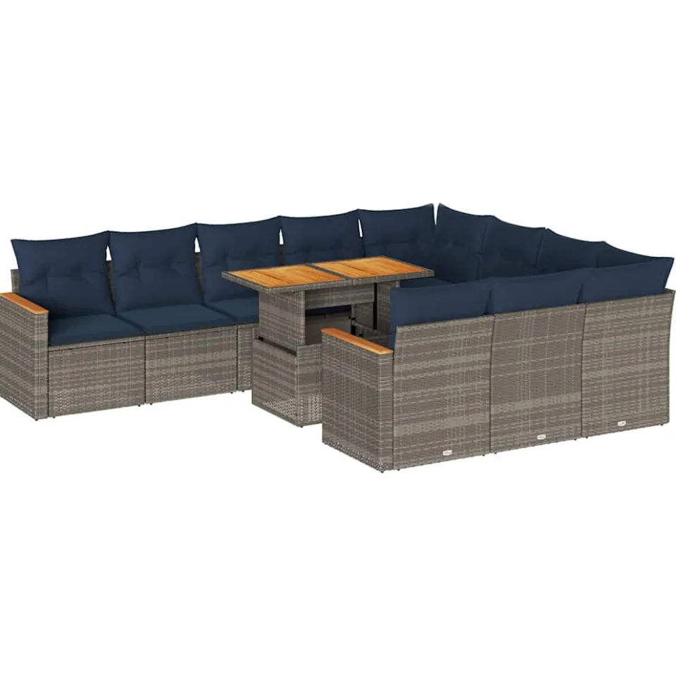 vidaXL 11-delige Loungeset met kussens poly rattan grijs, foto 3
