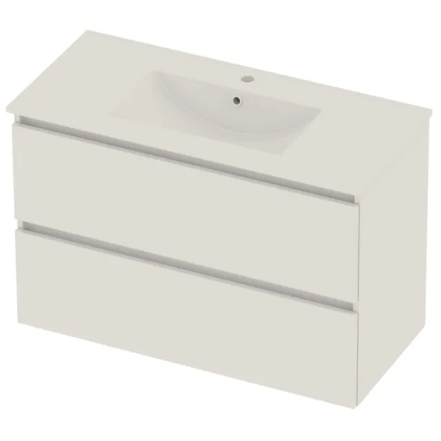 Basic-Line Coach 46 Badmeubelset Porselein 1 Kraangat Greeploos 100x46x62 cm Ice White Glans Wit