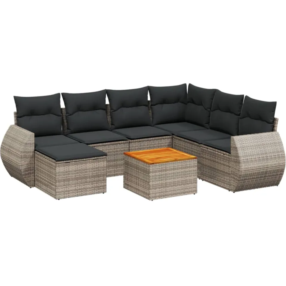 vidaXL 8-delige Loungeset met kussens poly rattan grijs, foto 3