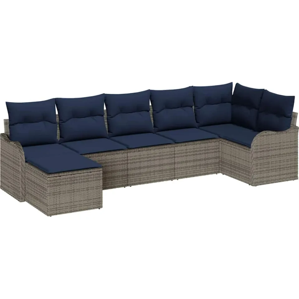 vidaXL Tuin Sofa Set 7 st Grijs poly rattan, foto 4