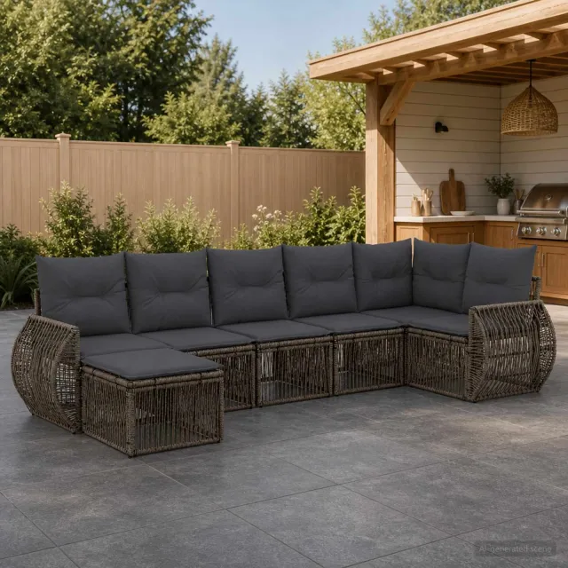 vidaXL Tuinbankenset 7 st 7-zits Grijs en Donkergrijs poly rattan, foto 2