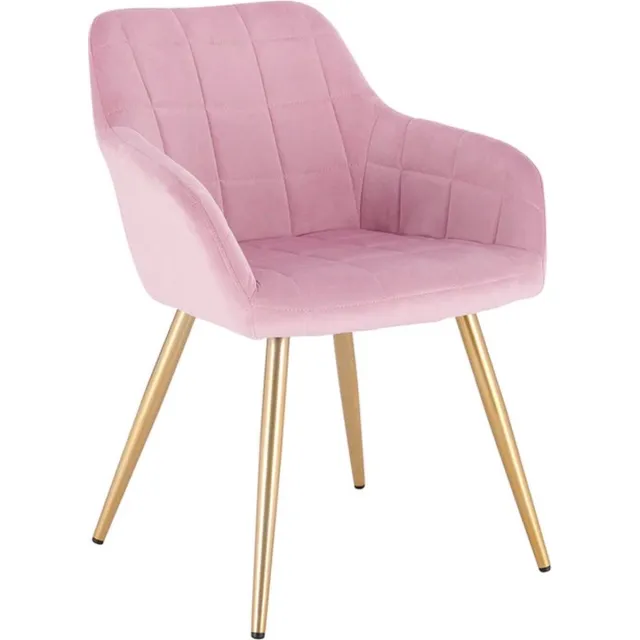 PolkaHome Luxe Eetkamerstoel | Gouden poten | Fluwelen bekleding | Stoelen | Fauteuil | Eetkamerstoelen | Roze