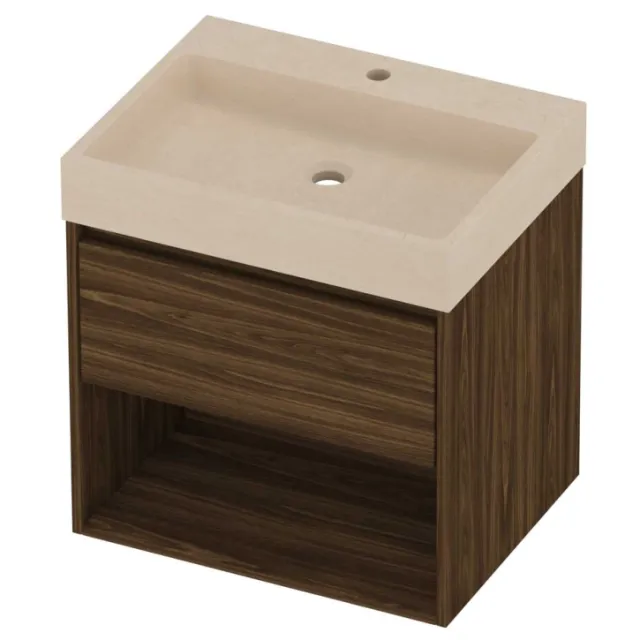 Proline Evoli Badmeubelset Hardsteen Loft 1 Kraangat Met Schap 60x46x62 cm Sand Stone Cabana Oak Eiken