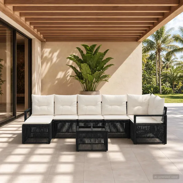 vidaXL Tuinbankenset 8 st Zwart poly rattan, foto 2