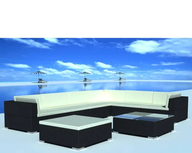 vidaXL 8-delige Loungeset met kussens poly rattan zwart, foto 2