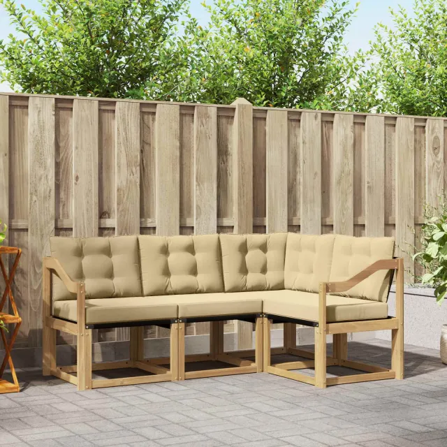 vidaXL Buiten bankenset 4 st 4-zits Wit en Beige Bruin