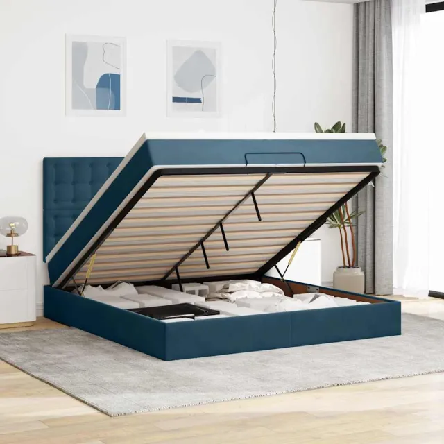vidaXL Bed poef met matrassen en leds 200x200 cm fluweel donkerblauw blauw