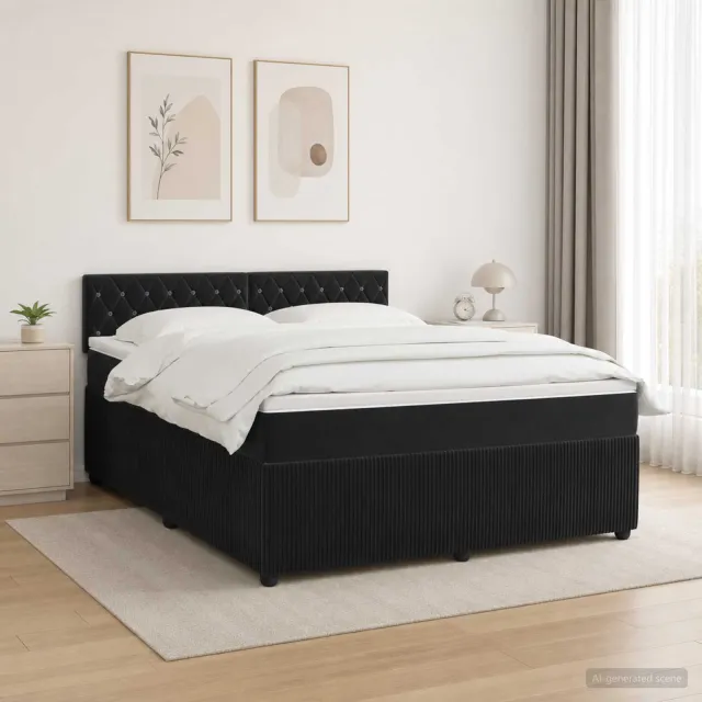vidaXL Boxspringbed met matras Zwart 140 x 200 cm Fluweel