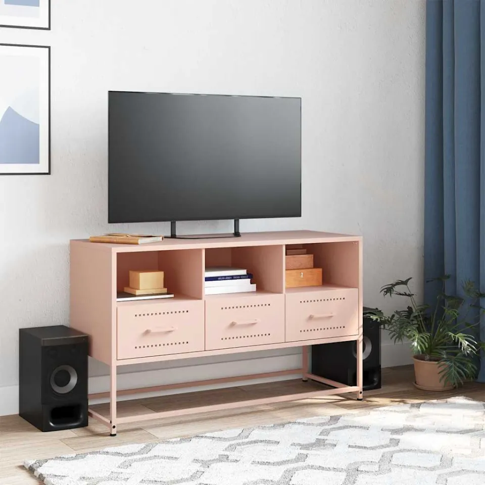 vidaXL Tv-meubel 100,5x39x60,5 cm staal roze, foto 3