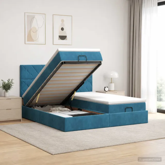vidaXL Ottoman Bed met Matrassen en LED Donkerblauw 200 x 200 cm