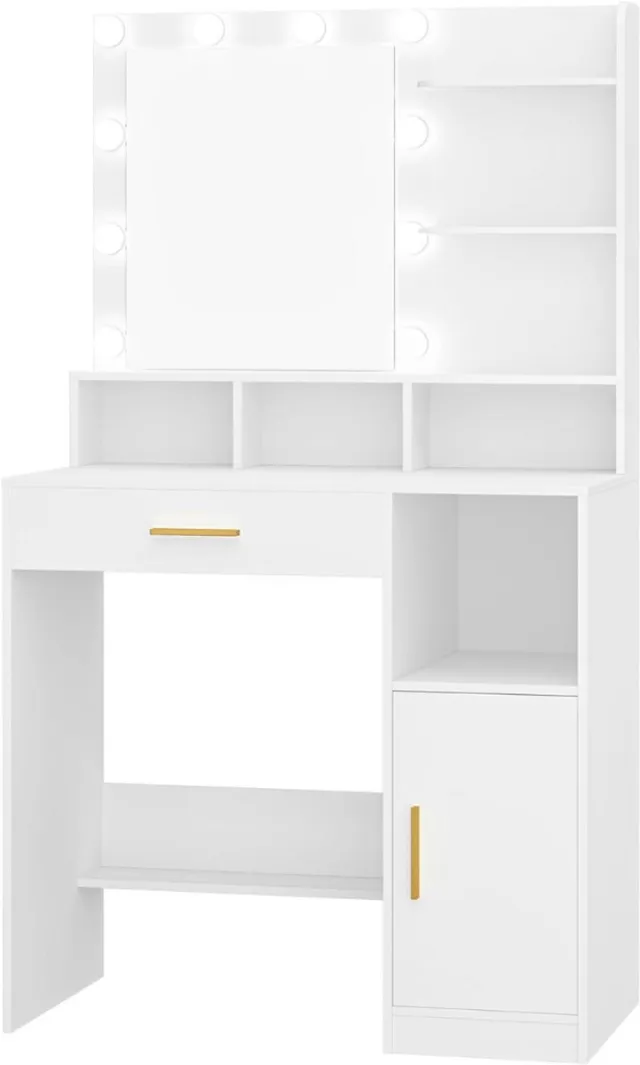 DailySupplies® Make Up Tafel met Spiegel - Kaptafel voor Meisjes - Hollywood Spiegel met Verlichting Wit