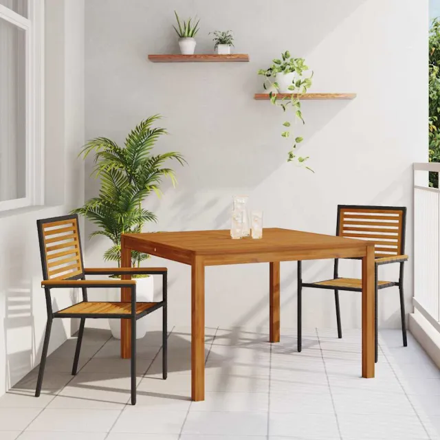vidaXL Tuin eettafelset 3 st Zwart Massief Acaciahout