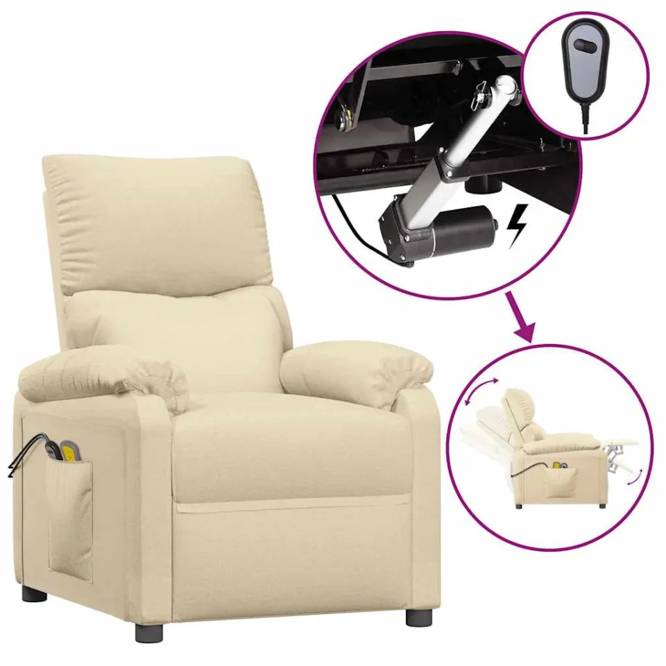vidaXL Massagestoel elektrisch stof crèmekleurig, foto 4