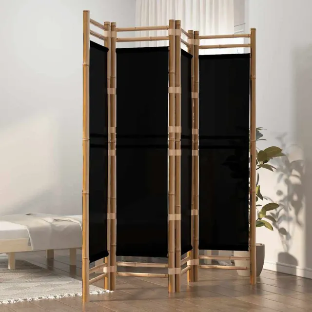 vidaXL Kamerscherm 4-panelen inklapbaar 160 cm bamboe en canvas zwart, foto 2