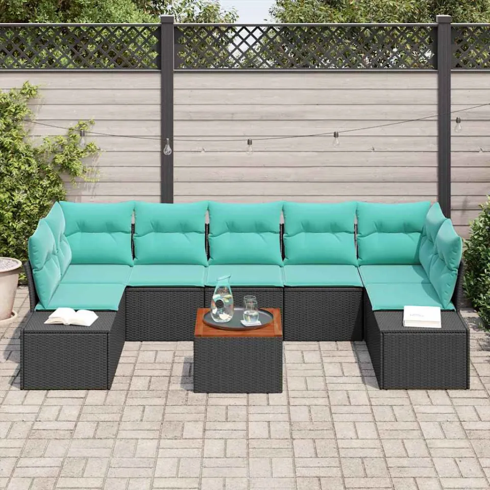 vidaXL Tuinbankenset 8 st Zwart poly rattan, foto 3