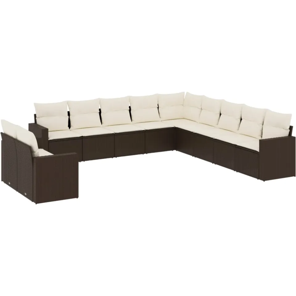 vidaXL 11-delige Loungeset met kussens poly rattan bruin, foto 3