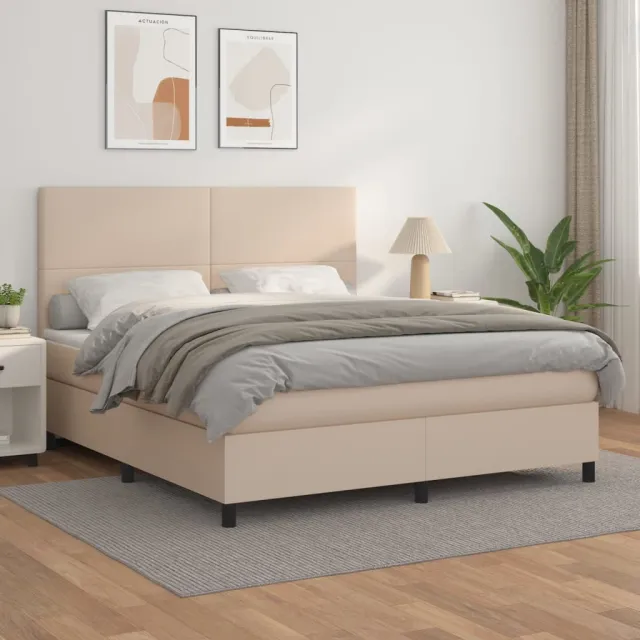 vidaXL Boxspring met matras kunstleer cappuccinokleurig 160x200 cm bruin