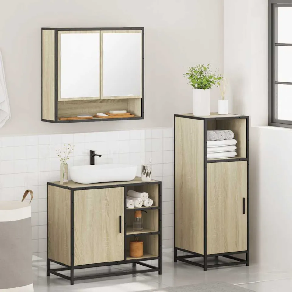 vidaXL 3-delige Badkamermeubelset bewerkt hout sonoma eikenkleurig, foto 4