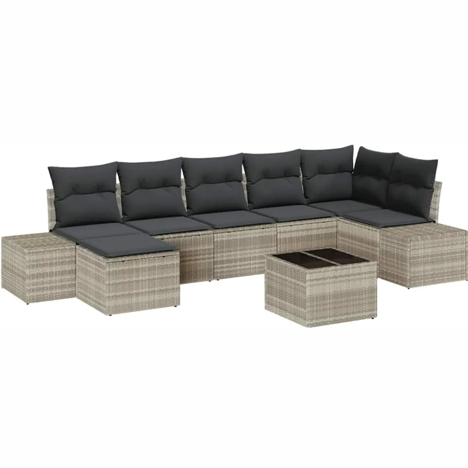 vidaXL Tuin Sofa Set 7 st Lichtgrijs poly rattan