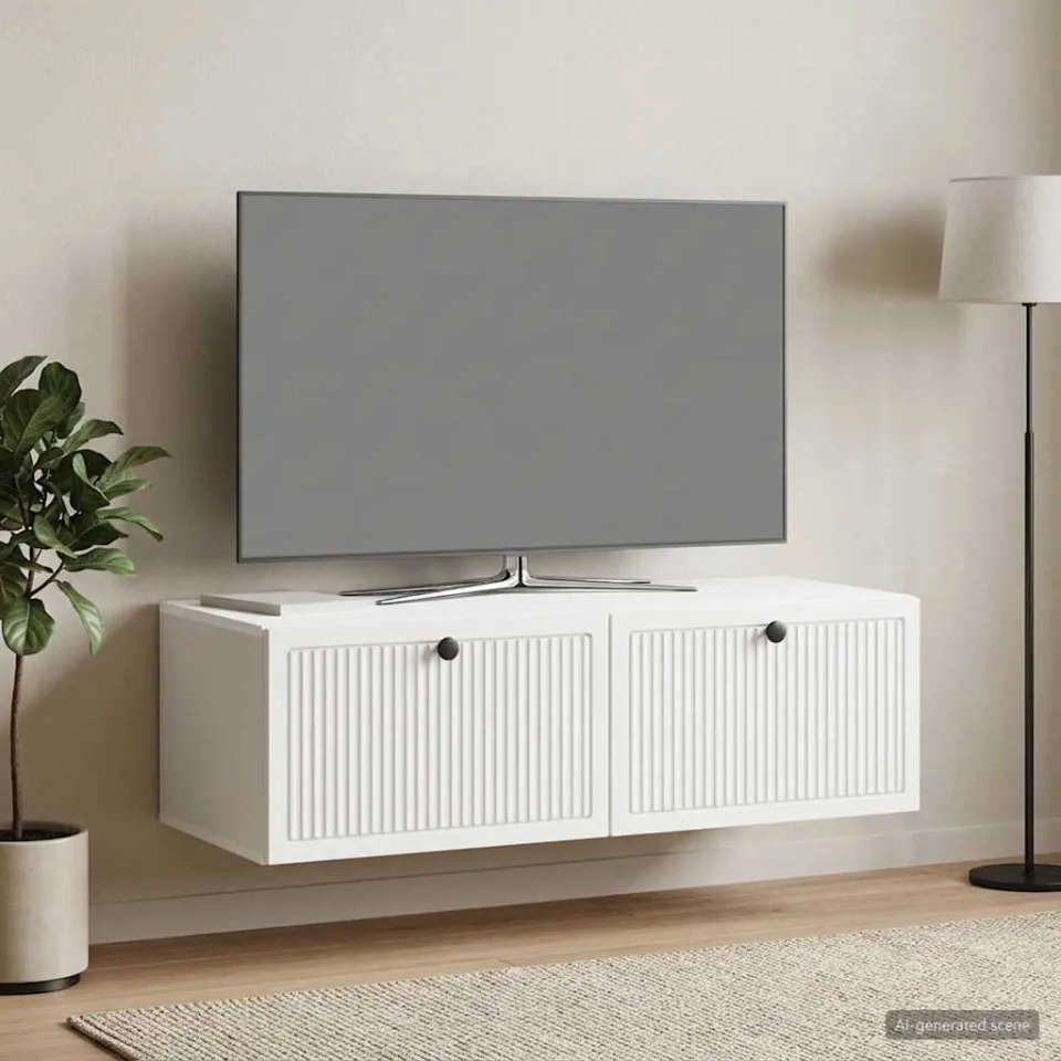 vidaXL Wandbeugel TV-kast Wit 98 x 41 x 30 cm Bewerkt hout, foto 4