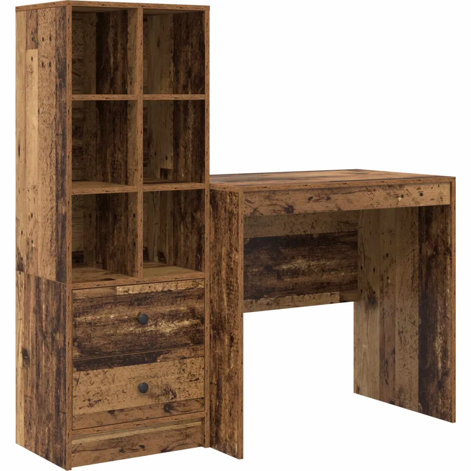 vidaXL Bureau Oudhout 125,5 x 50 x 127 cm 2 st bruin, foto 3