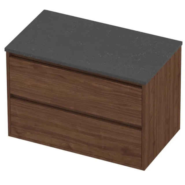 Proline Deck Badmeubelset Hardsteen Greeploos Symmetrisch 80x46x54 cm Blue Stone Indian Walnut Houtlook