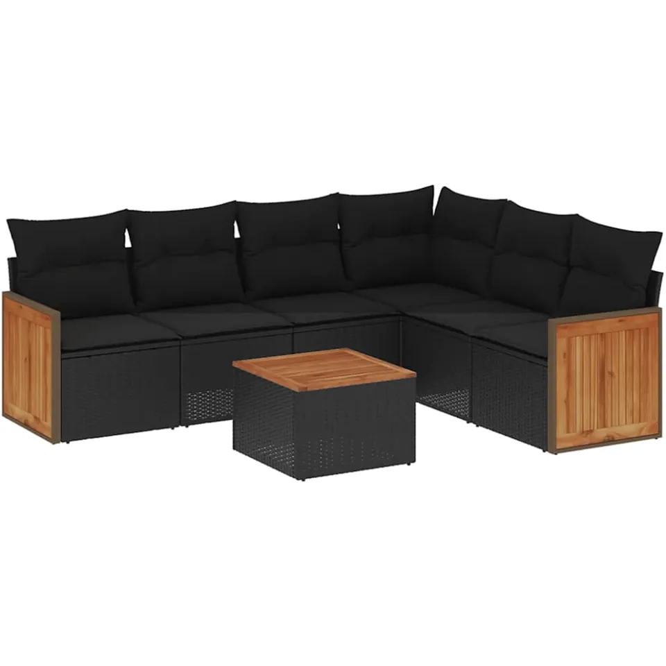 vidaXL 7-delige Loungeset met kussens poly rattan zwart, foto 3