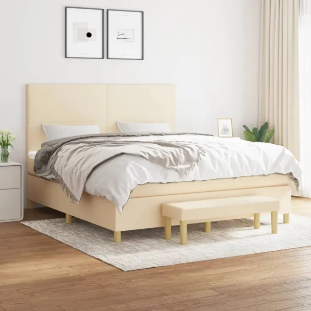 vidaXL Boxspring met matras stof crèmekleurig 160x200 cm