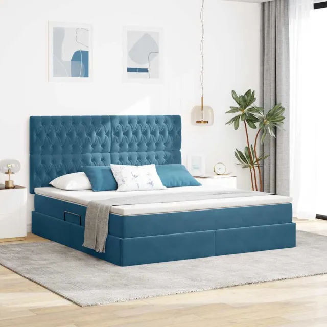 vidaXL LED Opslagbed met Matras Donkerblauw 160 x 200 cm Fluweel