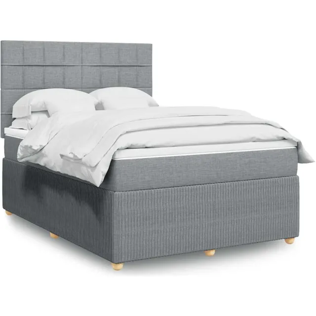 vidaXL Boxspring met matras stof lichtgrijs 140x200 cm grijs
