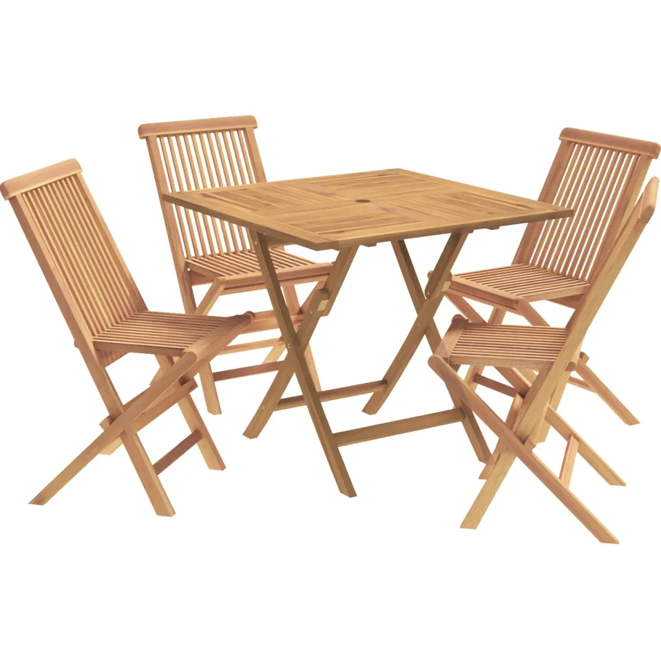 vidaXL 5-delige inklapbare tuinbistroset Naturel Massief Teakhout Bruin