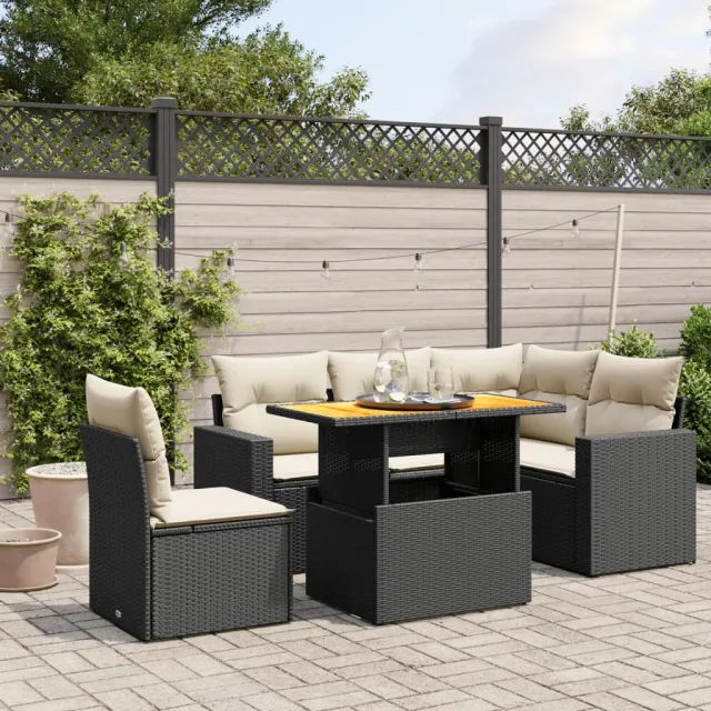 vidaXL 6-delige Loungeset met kussens poly rattan zwart, foto 2