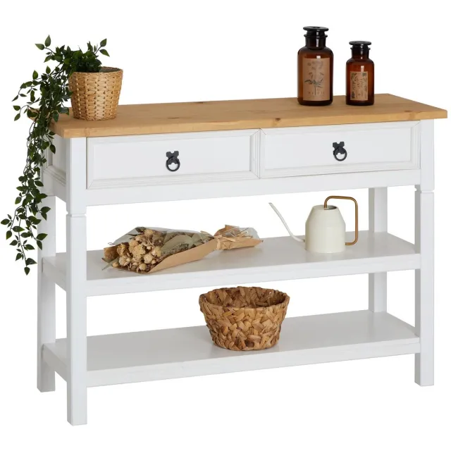 IDIMEX TEQUILA-console, massief grenen, wit/bruin, met 1 lade en 2 legplanken, Mexico