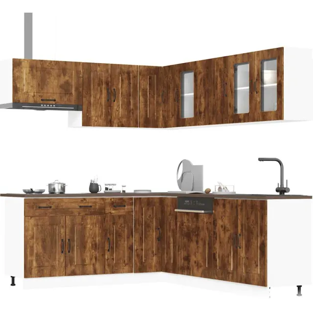 vidaXL 11-delige Keukenkastenset Kalmar bewerkt hout gerookt eiken