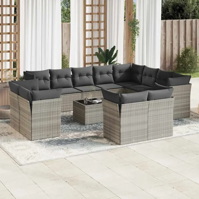vidaXL 13-delige Loungeset met kussens poly rattan lichtgrijs grijs, foto 2