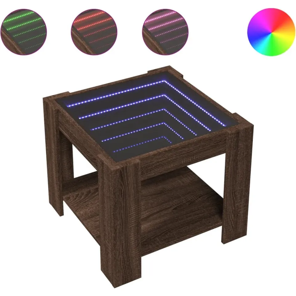 vidaXL Salontafel met LED 53x53x45 cm bewerkt hout bruin eikenkleurig, foto 3