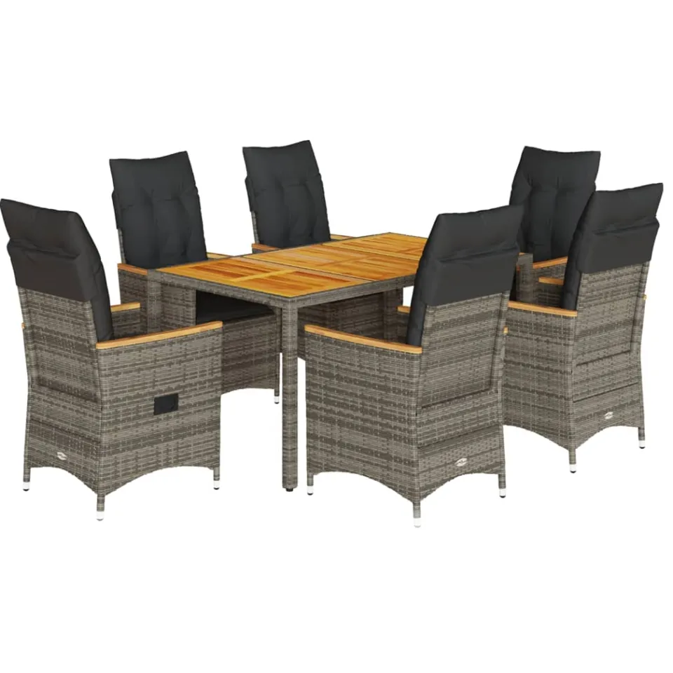 vidaXL 7-delige Tuinset met kussens poly rattan grijs, foto 3