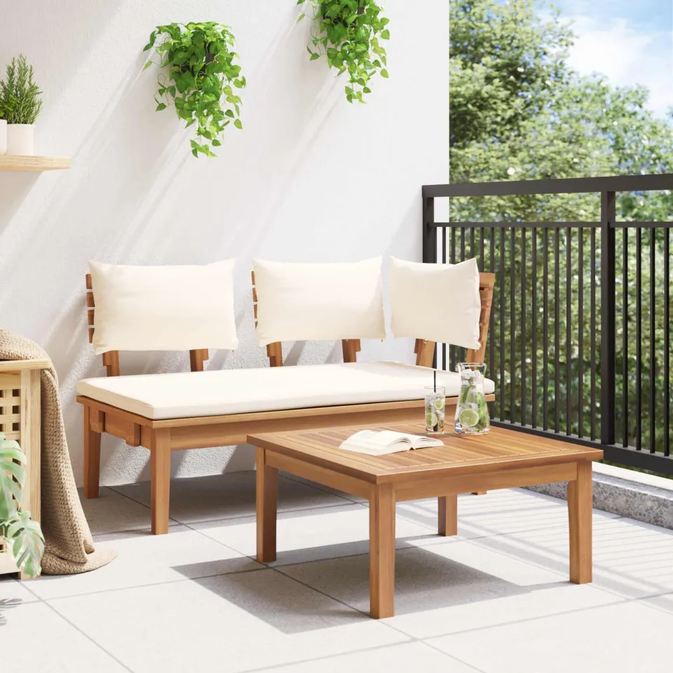 vidaXL Tuinbank en Tafelset 2 st Crème en bruin Massief teakhout, foto 3